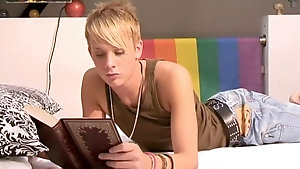 Girlish twink is reading book then gets horny and strips