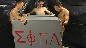 Twink pledge blows a frat boy in glory hole room